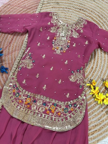 Polished Pink  Girls Patiyala Suit with Dupatta for Party Wear at Manufacturer Rate Girls Wear