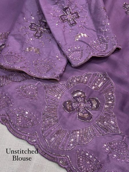 Polished Purple Designer Star Georgette Saree with Heavy Beads Embroidery and Sequins Blouse Georgette Sarees Wholesale