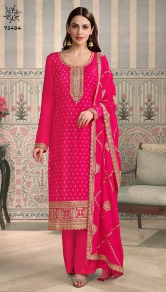 Polished Self Weave Chiniya Silk Suit Set with Embroidered Dupatta of Export Quality Embroidery Suits Wholesale