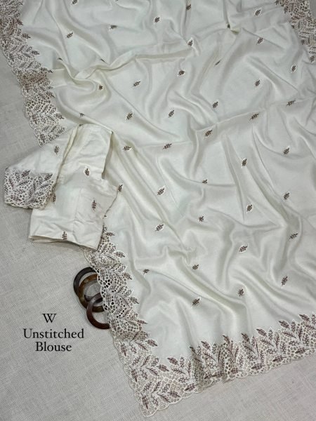 Polished White Arry Cotton Saree with Thread Embroidery and Elegant Cutwork at Factory Price Cotton Sarees Wholesale