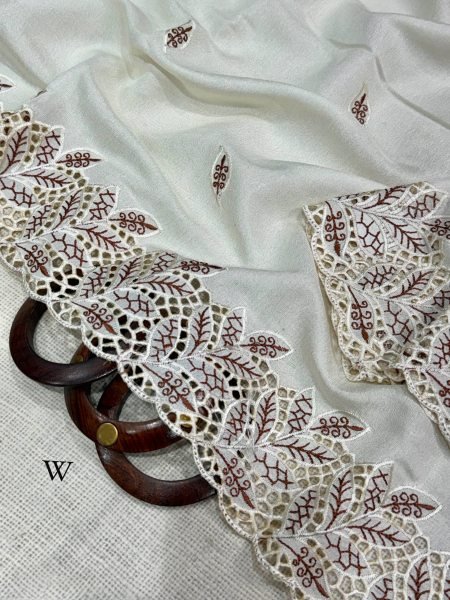 Polished White Arry Cotton Saree with Thread Embroidery and Elegant Cutwork at Factory Price Cotton Sarees Wholesale