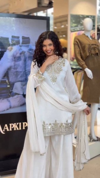 Polished White Fendy Fabric Suit Set with Sequins Embroidery for Wedding Wear Ready To Wear Collection