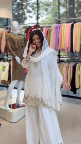 Polished White Fendy Fabric Suit Set with Sequins Embroidery for Wedding Wear Ready To Wear Collection