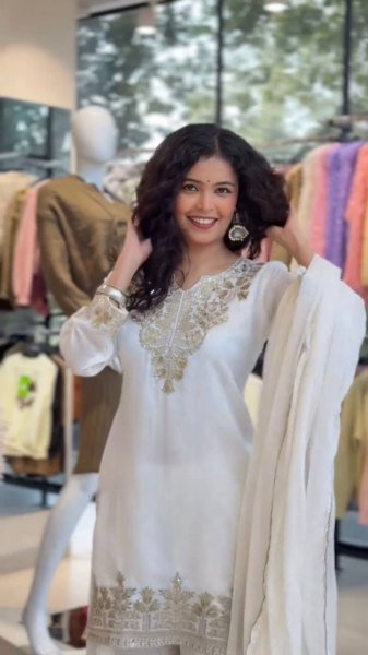 Polished White Fendy Fabric Suit Set with Sequins Embroidery for Wedding Wear Ready To Wear Collection