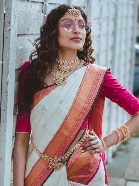 Pongal 2026 White Soft Lichi Silk Saree with Rich Jacquard Work Sarees 