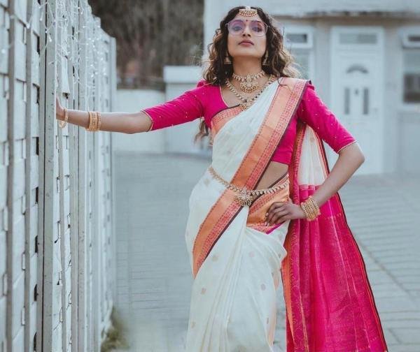 Pongal 2026 White Soft Lichi Silk Saree with Rich Jacquard Work South Indian Saree 