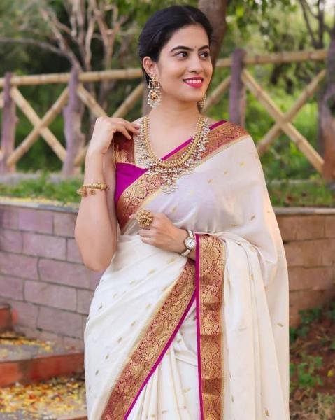 Pongal 2026 White Soft Lichi Silk Saree with Rich Jacquard Work South Indian Saree 