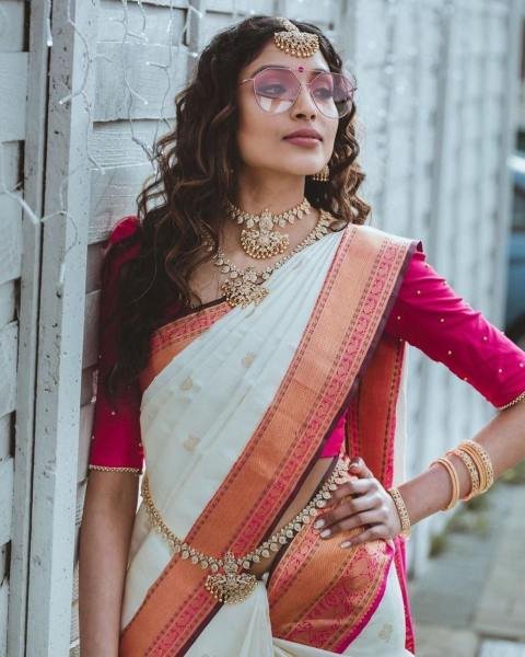 Pongal 2026 White Soft Lichi Silk Saree with Rich Jacquard Work South Indian Saree 