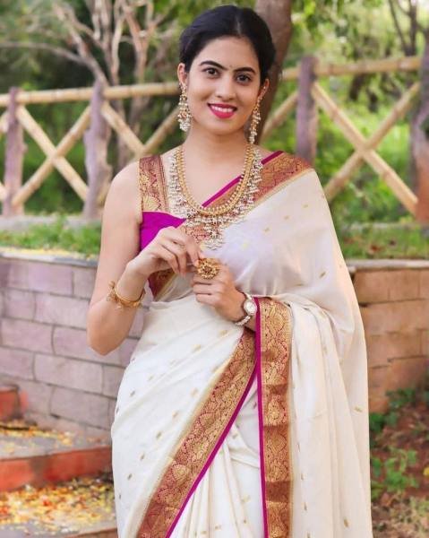 Pongal 2026 White Soft Lichi Silk Saree with Rich Jacquard Work South Indian Saree 