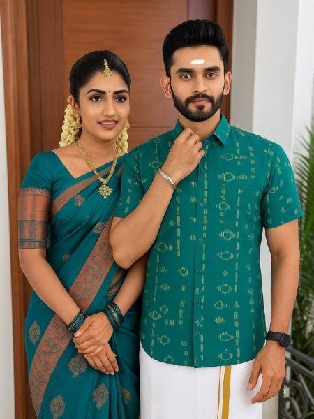 Pongal Collection for Men Women Combo Saree  Shirt   Dhoti Set Mens Wear