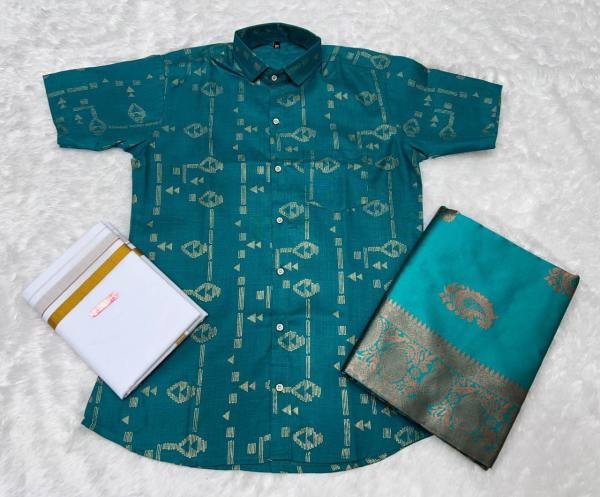 Pongal Collection for Men Women Combo Saree  Shirt   Dhoti Set South Indian Saree 