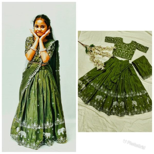 Pongal Special Kids Lehenga Choli - Pure Chinon Silk with Zari Embroidery Girls Wear
