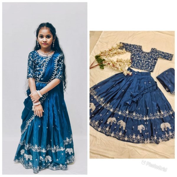 Pongal Special Kids Lehenga Choli - Pure Chinon Silk with Zari Embroidery Girls Wear