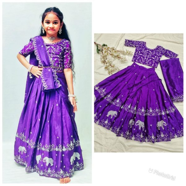 Pongal Special Kids Lehenga Choli - Pure Chinon Silk with Zari Embroidery Girls Wear
