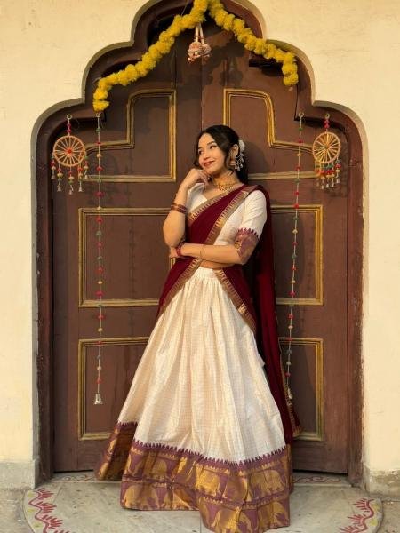Pongal Special  White Color Cotton Lehenga Choli With Maroon Duppata And Zari Work at Manufacturer Rate 2026  Lehenga