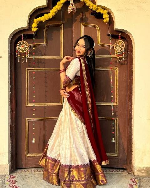 Pongal Special  White Color Cotton Lehenga Choli With Maroon Duppata And Zari Work at Manufacturer Rate 2026 Half Saree Lehenga