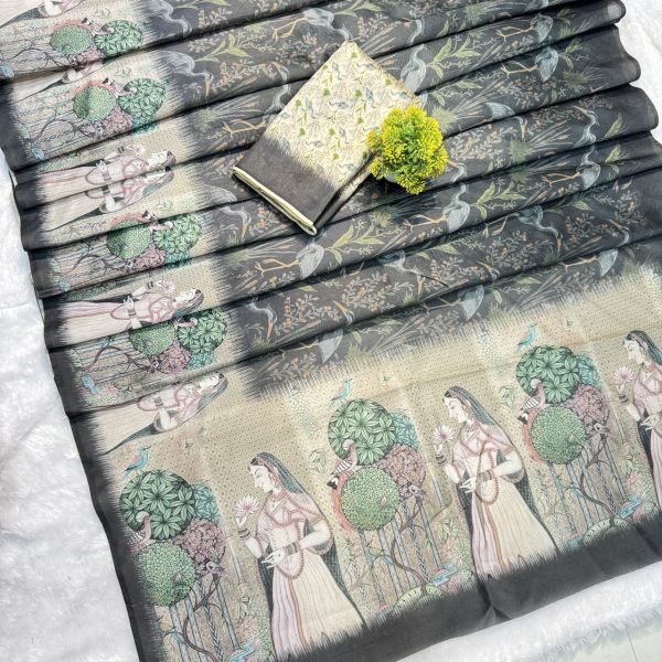 Popular Bamboo Silk Saree with Exact Original Border &  Pichwai Painting Wholesale Collection by Top Textile Manufacturer Printed Cotton Sarees Wholesale