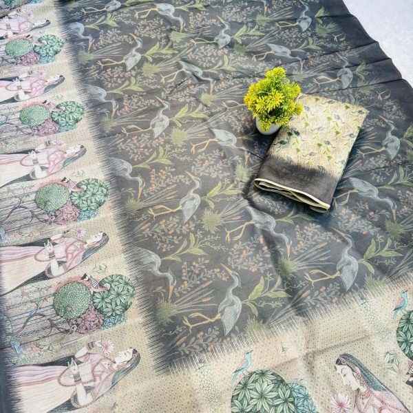 Popular Bamboo Silk Saree with Exact Original Border &  Pichwai Painting Wholesale Collection by Top Textile Manufacturer Printed Cotton Sarees Wholesale