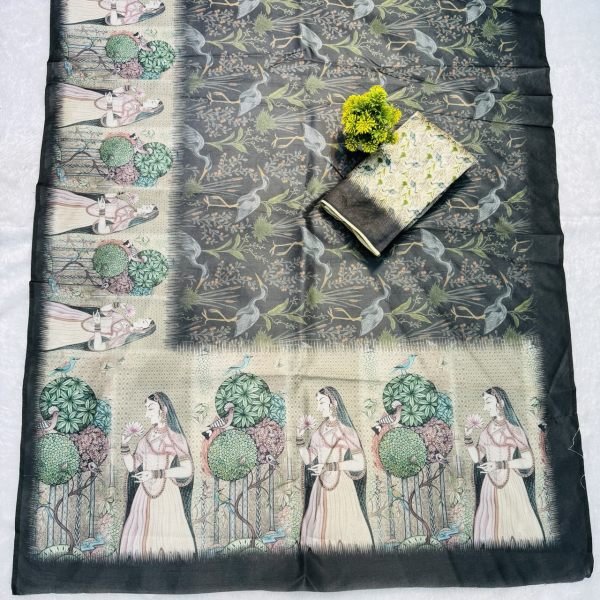 Popular Bamboo Silk Saree with Exact Original Border &  Pichwai Painting Wholesale Collection by Top Textile Manufacturer Printed Cotton Sarees Wholesale