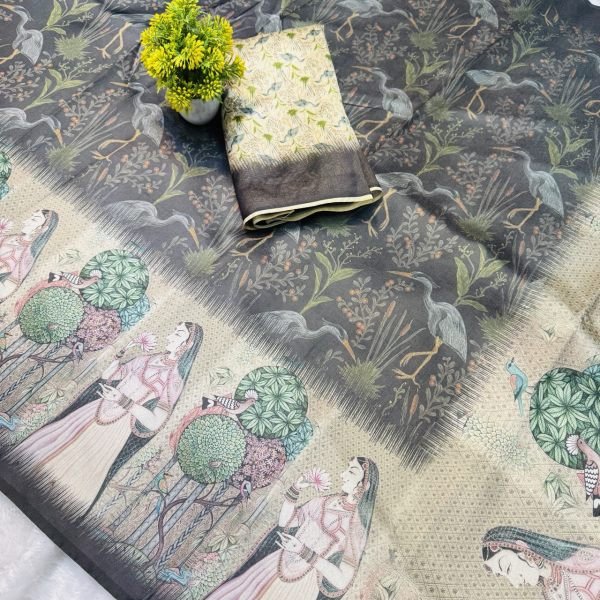 Popular Bamboo Silk Saree with Exact Original Border &  Pichwai Painting Wholesale Collection by Top Textile Manufacturer Printed Cotton Sarees Wholesale