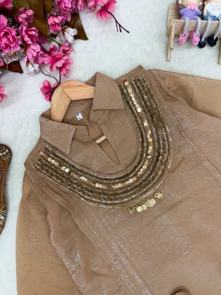 Portable Beige Gold Crush Palazzo Set With Koti Side Dori At Direct Manufacturer Supply Ready To Wear Collection