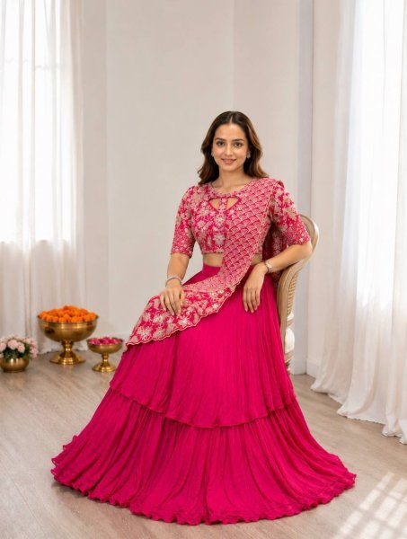 Customizable Pink Lehenga with Attached Pallu and Embroidered Blouse for Ladies Designer Lehenga Choli
