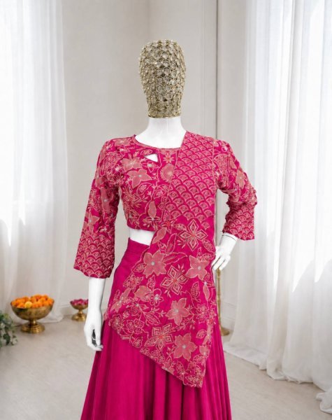 Customizable Pink Lehenga with Attached Pallu and Embroidered Blouse for Ladies Designer Lehenga Choli