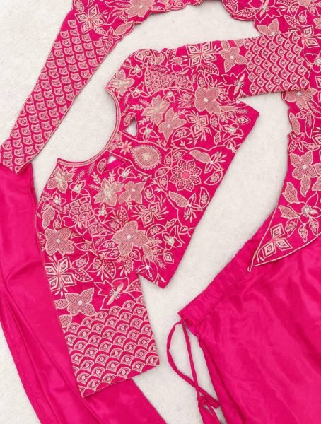 Customizable Pink Lehenga with Attached Pallu and Embroidered Blouse for Ladies Designer Lehenga Choli