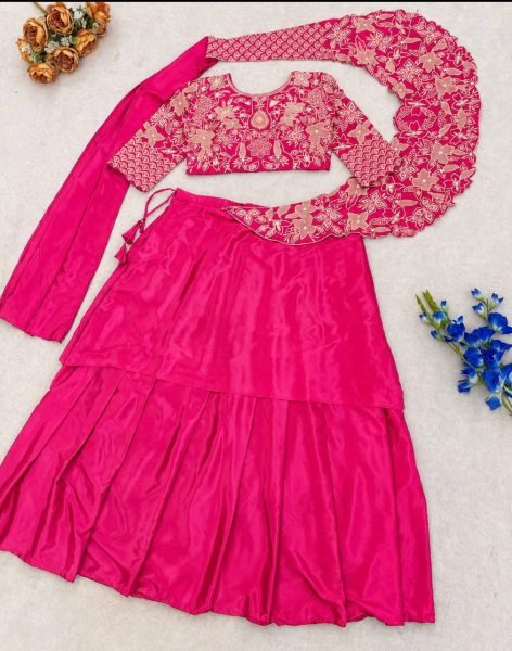 Customizable Pink Lehenga with Attached Pallu and Embroidered Blouse for Ladies Designer Lehenga Choli