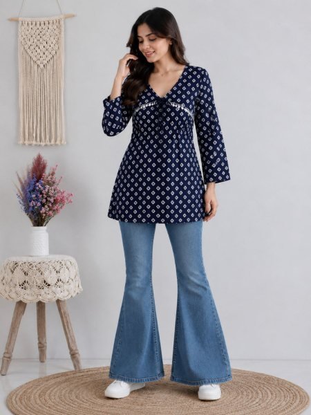 Portable Blue Wholesale Cotton Bandhej Ethnic Wear Collection for Boutiques 