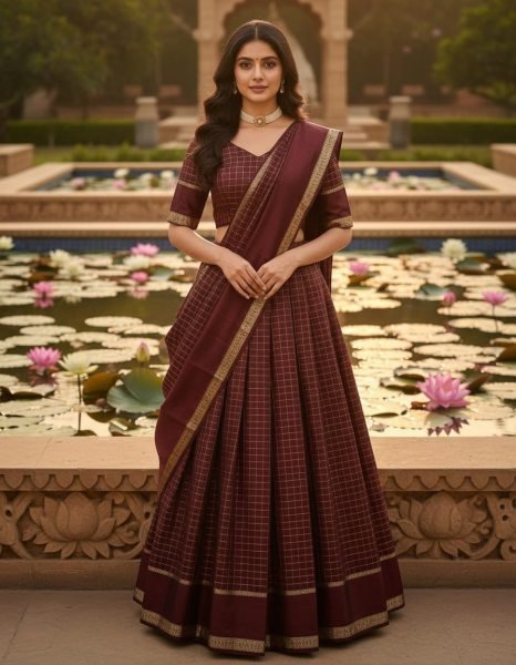 Portable Brown Traditional Lehenga Set with Zari Work for Wedding Wear Half Saree Lehenga