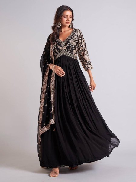 Flawless Georgette Gown   Embroidered Sequins Work   Dupatta Anarkali Kurtis 