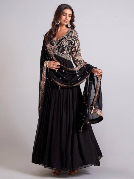 Flawless Georgette Gown   Embroidered Sequins Work   Dupatta Anarkali Kurtis 