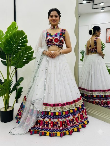 Portable Georgette Lehenga Choli with Sequence Chain and Real Mirror Work For Garba Special  Lehenga