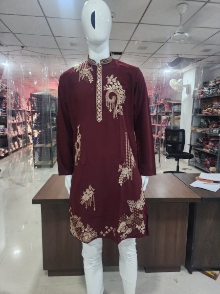 Portable Maroon Men s Lachka Kurta Pyjama Set with Heavy Embroidery Work Kurta Pajama Wholesale