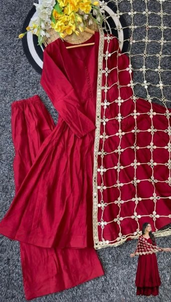 Portable Maroon Royal Look Anarkali Dress with Heavy Dupatta for Women Ready To Wear Collection