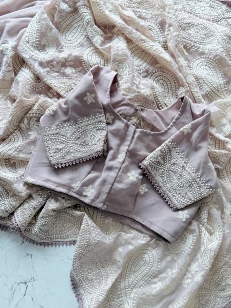 Portable Mauve Chikankari Saree with Multy Thread Work Unstitched Blouse at Manufacturer  Sarees 
