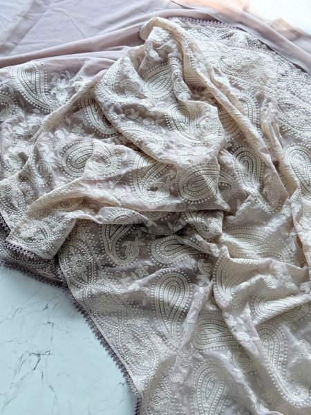 Portable Mauve Chikankari Saree with Multy Thread Work Unstitched Blouse at Manufacturer  Georgette Sarees Wholesale