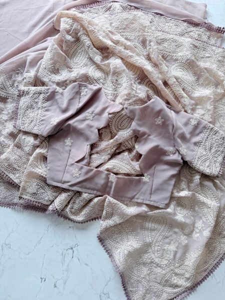 Portable Mauve Chikankari Saree with Multy Thread Work Unstitched Blouse at Manufacturer  Georgette Sarees Wholesale
