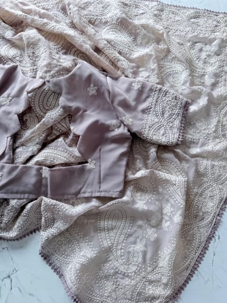 Portable Mauve Chikankari Saree with Multy Thread Work Unstitched Blouse at Manufacturer  Georgette Sarees Wholesale