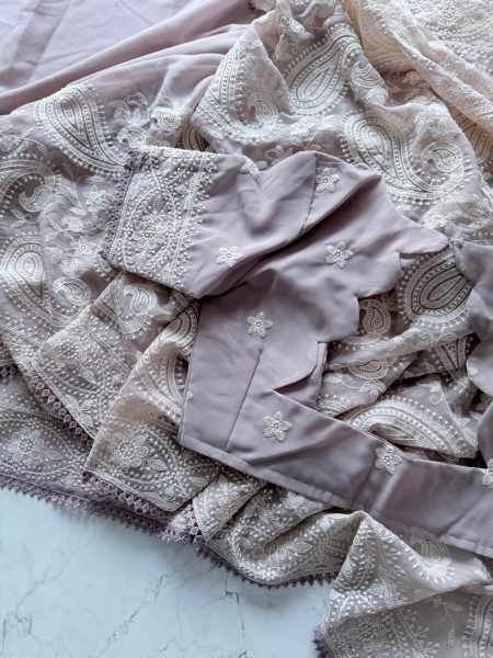 Portable Mauve Chikankari Saree with Multy Thread Work Unstitched Blouse at Manufacturer  Georgette Sarees Wholesale