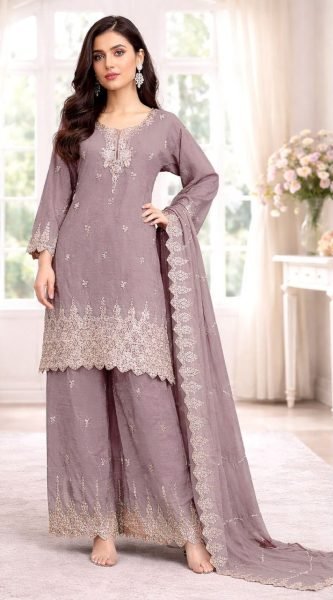 Portable Mauve Elegant Beads and Sequins Embroidered Palazzo Suit for Women Designer Plazzo Salwar Suits Wholesale