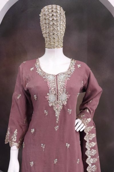 Portable Mauve Elegant Beads and Sequins Embroidered Palazzo Suit for Women Designer Plazzo Salwar Suits Wholesale