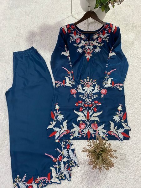Portable Navy Blue Designer Embroidered Co Ord Set for Party Wear CO ORD Sets