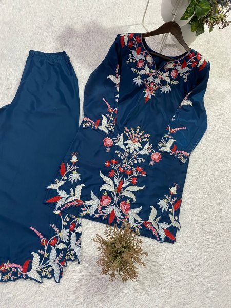 Portable Navy Blue Designer Embroidered Co Ord Set for Party Wear CO ORD Sets