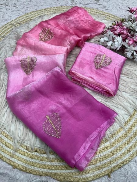 Portable Pink Premium Space Silk Saree with Padded Blouse for Women Bollywood Fancy Sarees Wholesale