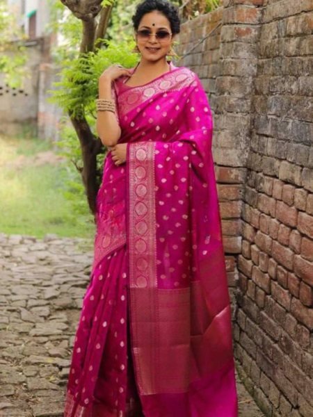 Portable Pink Silk Saree with Jacquard Border Blouse at Manufacturer Price Sarees 