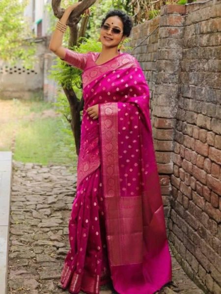 Portable Pink Silk Saree with Jacquard Border Blouse at Manufacturer Price Silk Sarees Wholesale