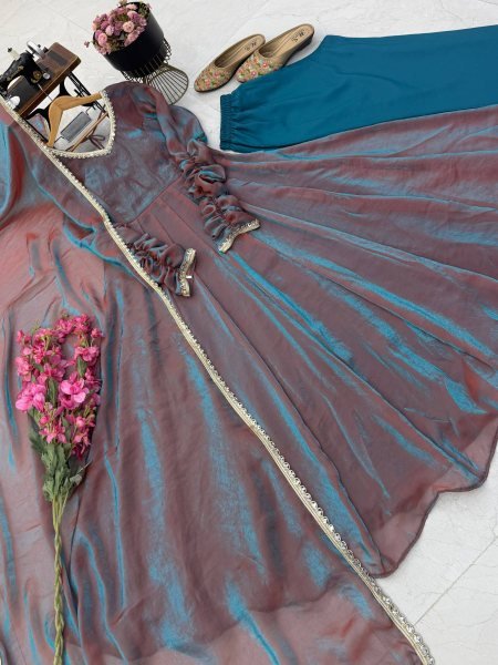 Portable Purple Designer Fendy Silk Gown with Real Mirror Work and Matching Dupatta Ready To Wear Collection