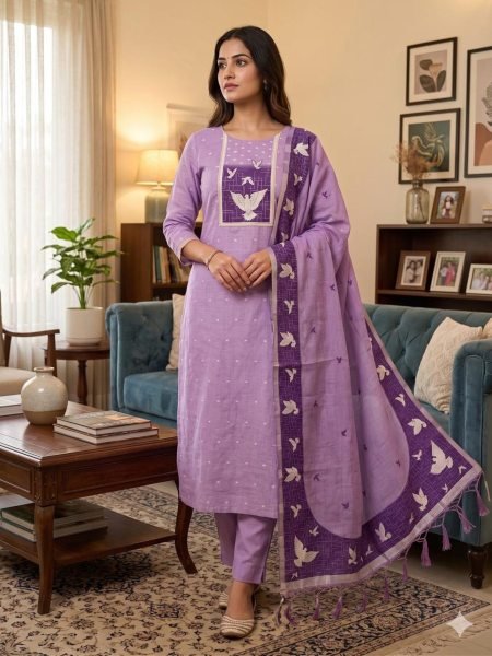 Portable Purple Pichwai Weaving Suit Fabric for Boutique and Reseller Buyers Dress Material 